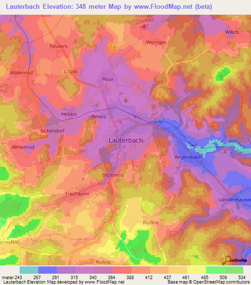 Lauterbach,Germany Elevation Map