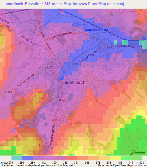 Lauterbach,Germany Elevation Map