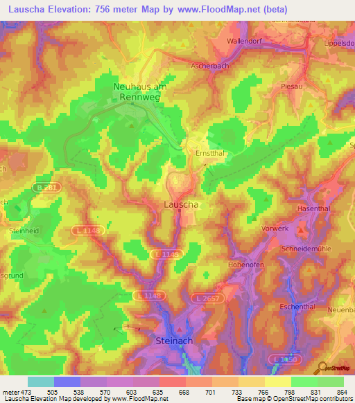 Lauscha,Germany Elevation Map