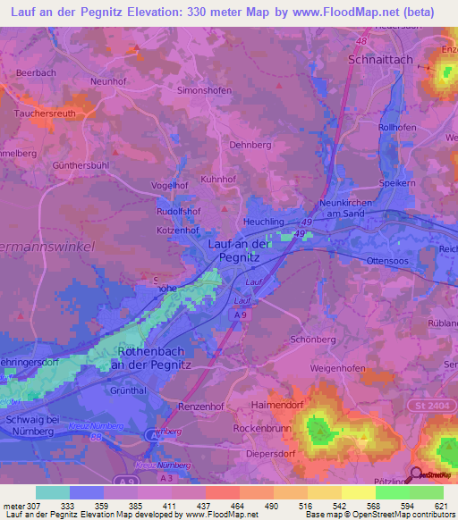 Lauf an der Pegnitz,Germany Elevation Map