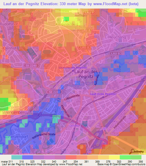 Lauf an der Pegnitz,Germany Elevation Map