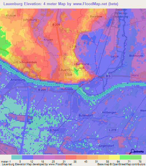 Lauenburg,Germany Elevation Map