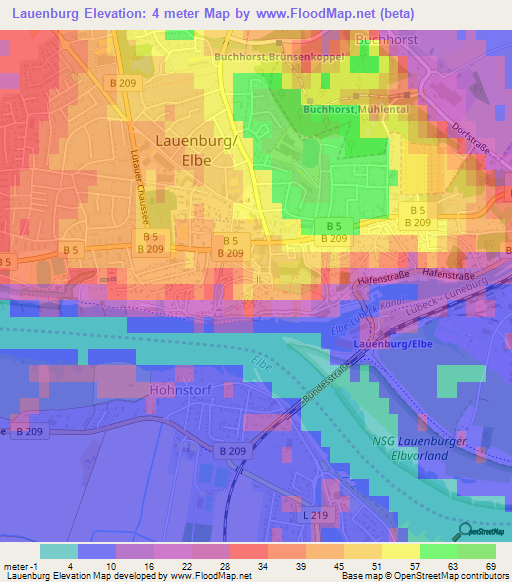 Lauenburg,Germany Elevation Map