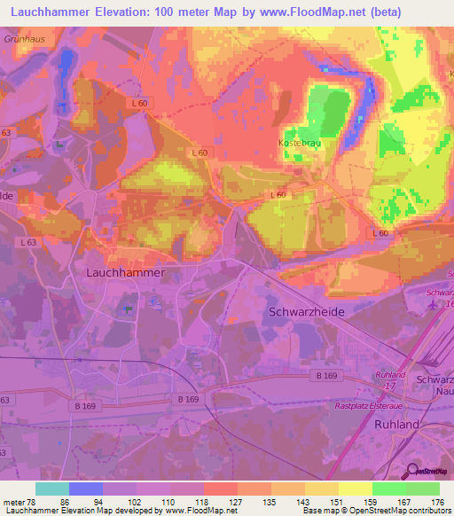 Lauchhammer,Germany Elevation Map