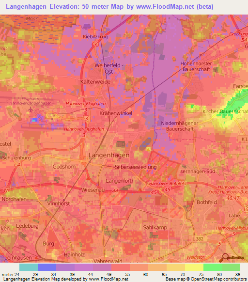 Langenhagen,Germany Elevation Map