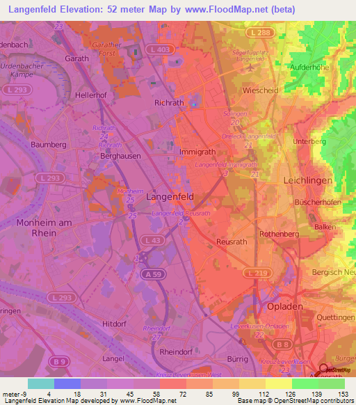 Langenfeld,Germany Elevation Map