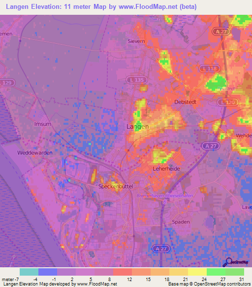 Langen,Germany Elevation Map