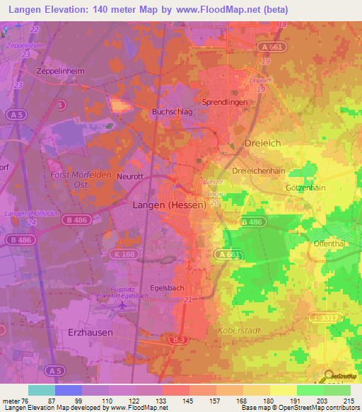 Langen,Germany Elevation Map