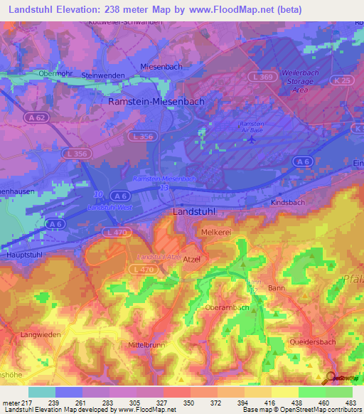 Landstuhl,Germany Elevation Map