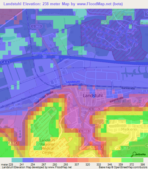 Landstuhl,Germany Elevation Map