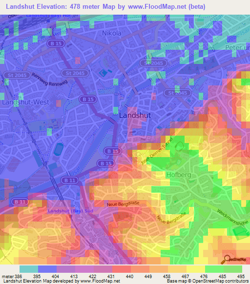 Landshut,Germany Elevation Map