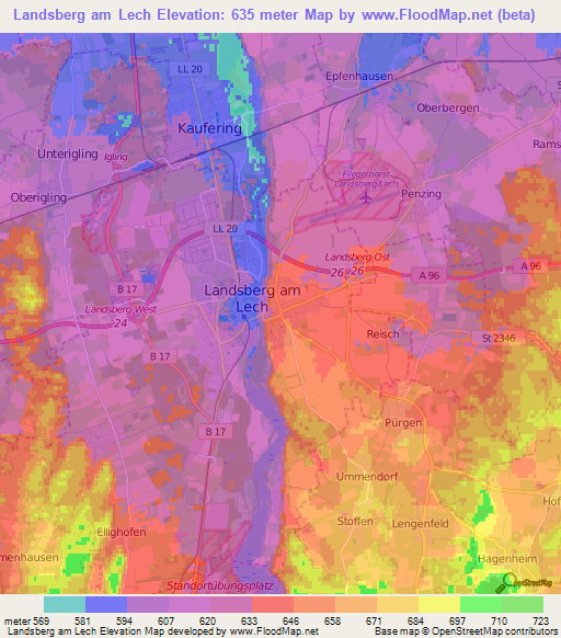 Landsberg am Lech,Germany Elevation Map