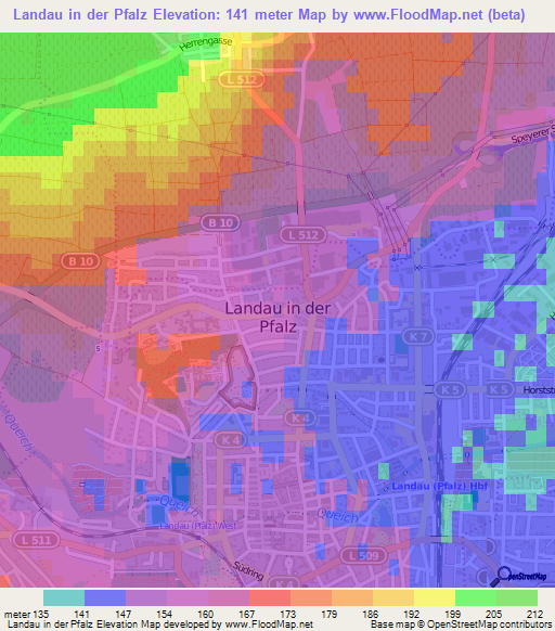 Landau in der Pfalz,Germany Elevation Map