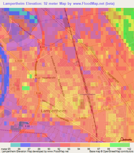 Lampertheim,Germany Elevation Map