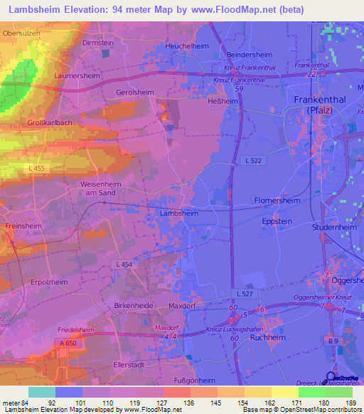 Lambsheim,Germany Elevation Map
