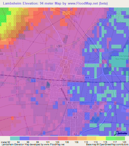 Lambsheim,Germany Elevation Map