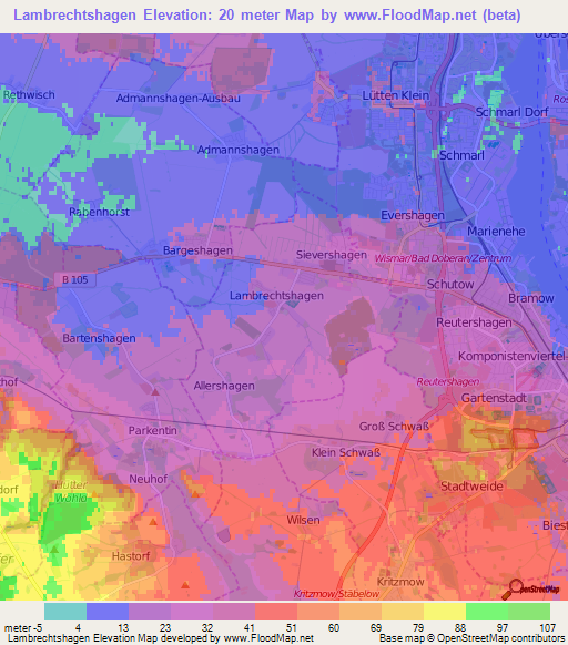 Lambrechtshagen,Germany Elevation Map