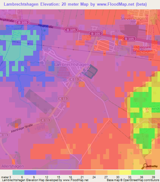 Lambrechtshagen,Germany Elevation Map