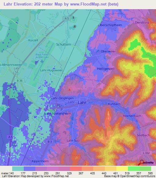 Lahr,Germany Elevation Map