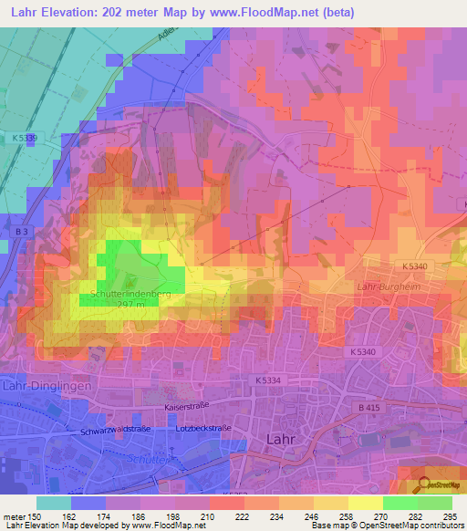 Lahr,Germany Elevation Map