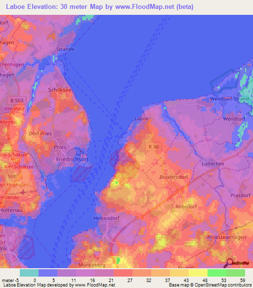 Laboe,Germany Elevation Map