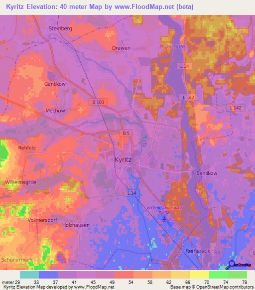 Kyritz,Germany Elevation Map