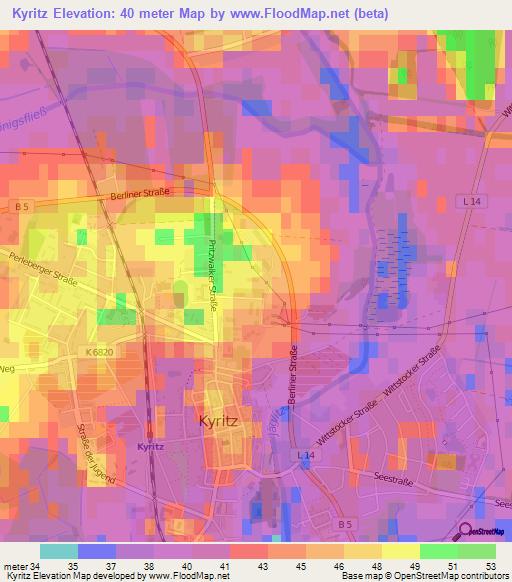 Kyritz,Germany Elevation Map