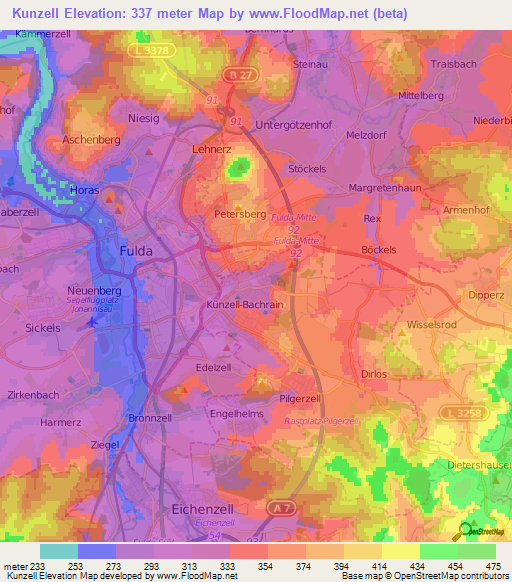 Kunzell,Germany Elevation Map