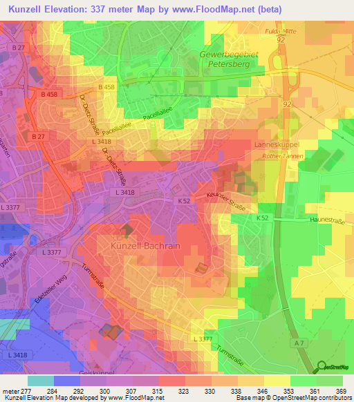 Kunzell,Germany Elevation Map