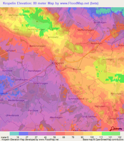 Kropelin,Germany Elevation Map