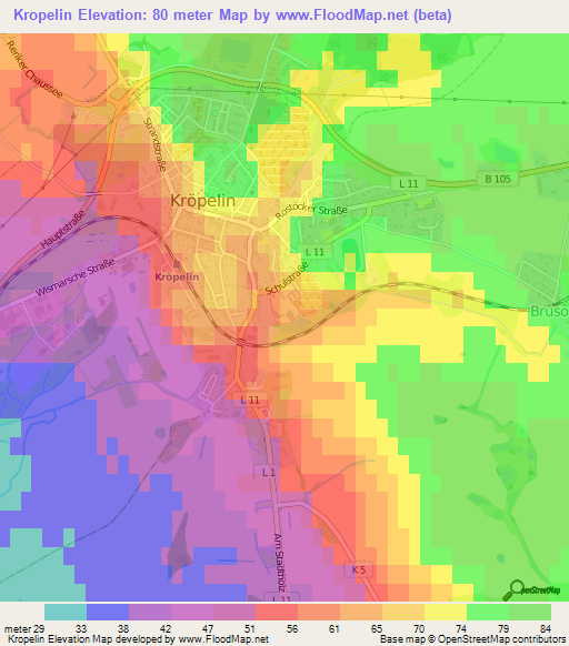 Kropelin,Germany Elevation Map