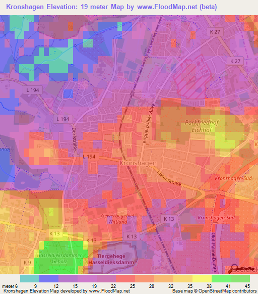 Kronshagen,Germany Elevation Map