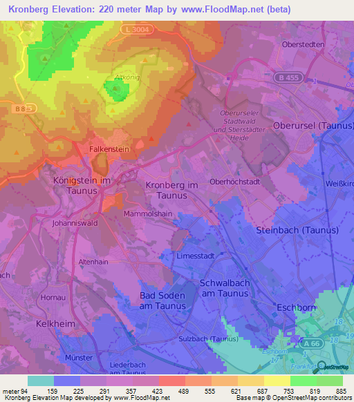 Kronberg,Germany Elevation Map