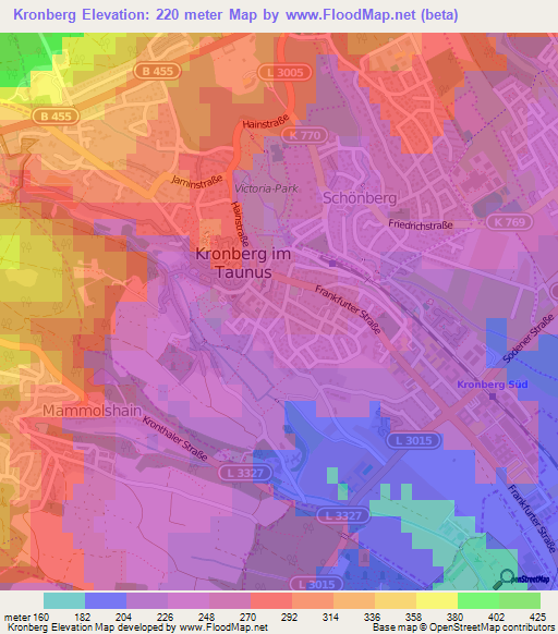 Kronberg,Germany Elevation Map