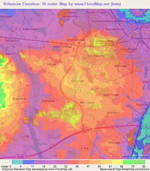 Kritzmow,Germany Elevation Map