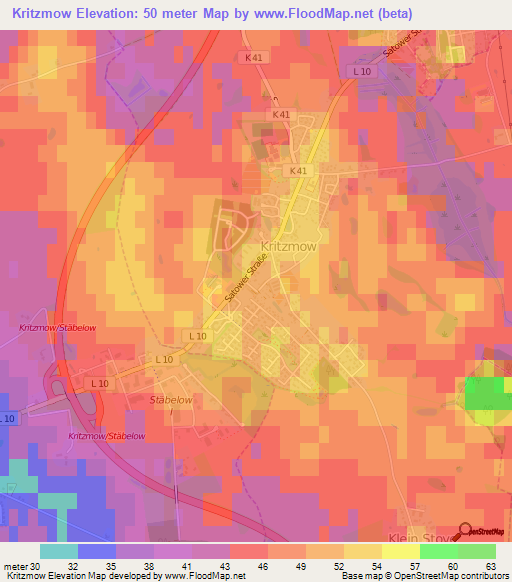 Kritzmow,Germany Elevation Map