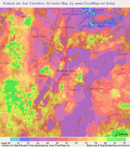 Krakow am See,Germany Elevation Map