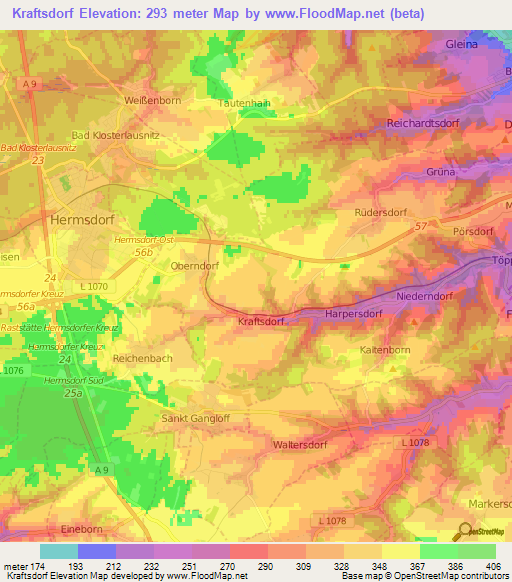 Kraftsdorf,Germany Elevation Map