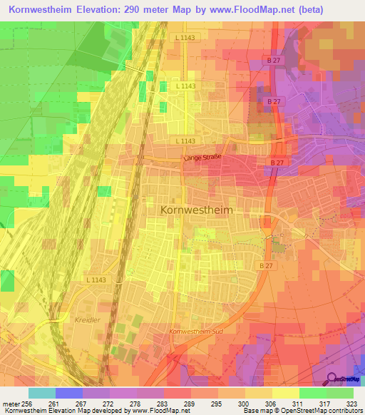 Kornwestheim,Germany Elevation Map