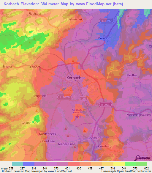 Korbach,Germany Elevation Map