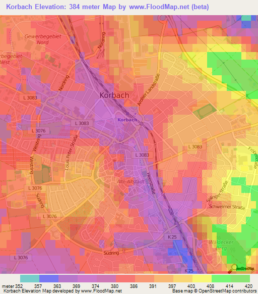 Korbach,Germany Elevation Map