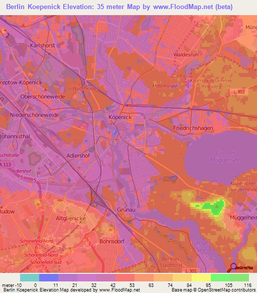 Berlin Koepenick,Germany Elevation Map