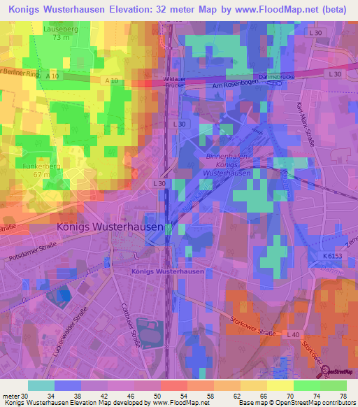 Konigs Wusterhausen,Germany Elevation Map