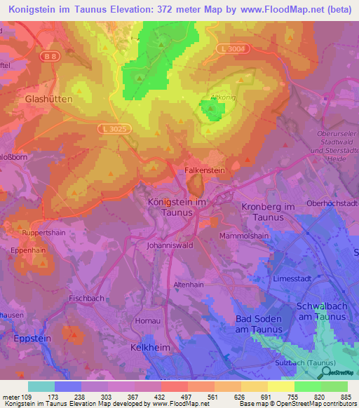 Konigstein im Taunus,Germany Elevation Map
