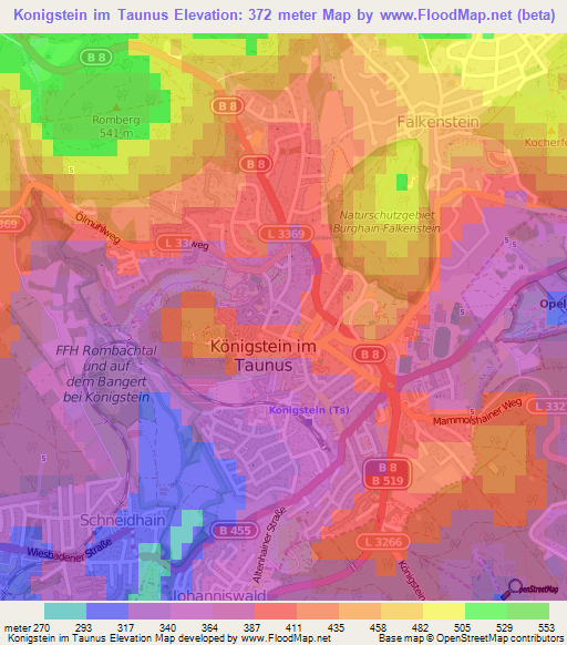 Konigstein im Taunus,Germany Elevation Map