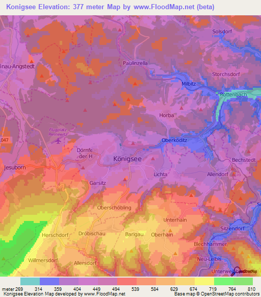 Konigsee,Germany Elevation Map