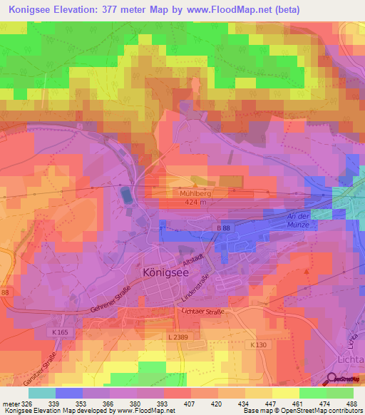 Konigsee,Germany Elevation Map