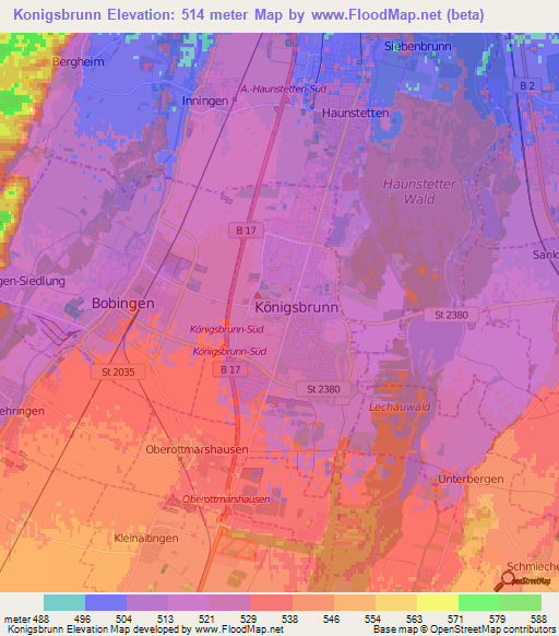 Konigsbrunn,Germany Elevation Map
