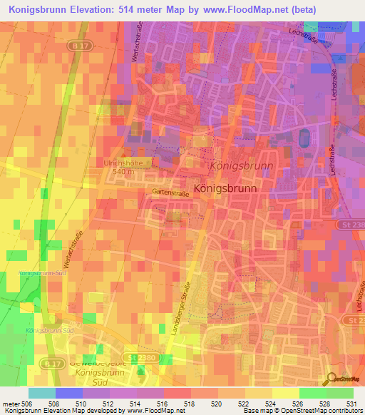 Konigsbrunn,Germany Elevation Map