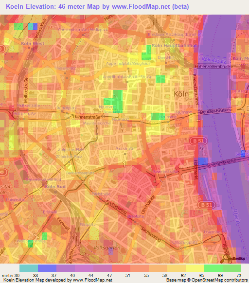 Koeln,Germany Elevation Map